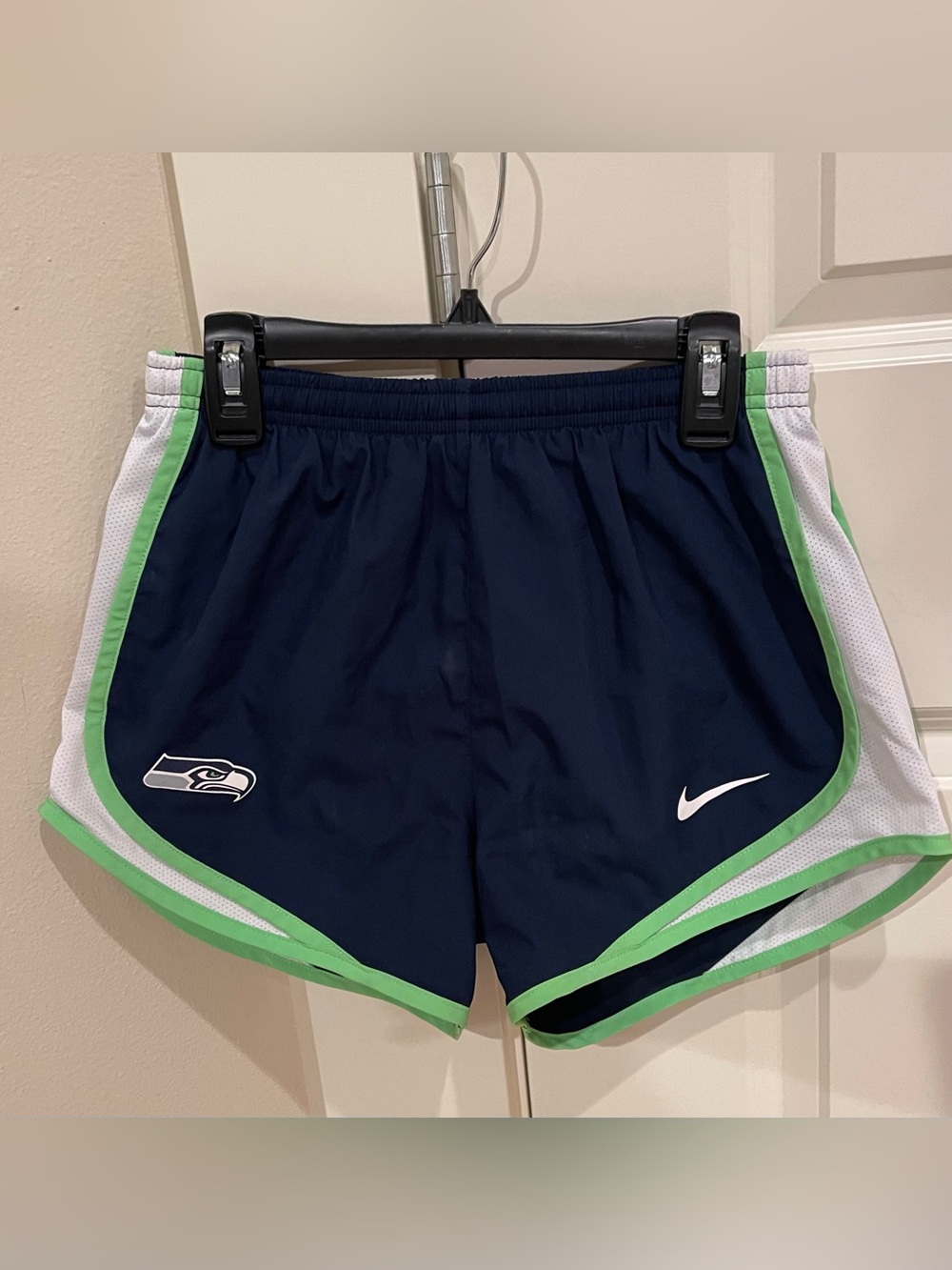 SEAHAWKS 💙 Nike Dri-fit Shorts Navy Blue / White / Electric Green Logo Swoosh XS